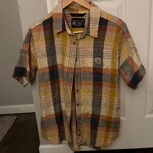 Carhartt Men's Yellow and Blue Plaid Shirt